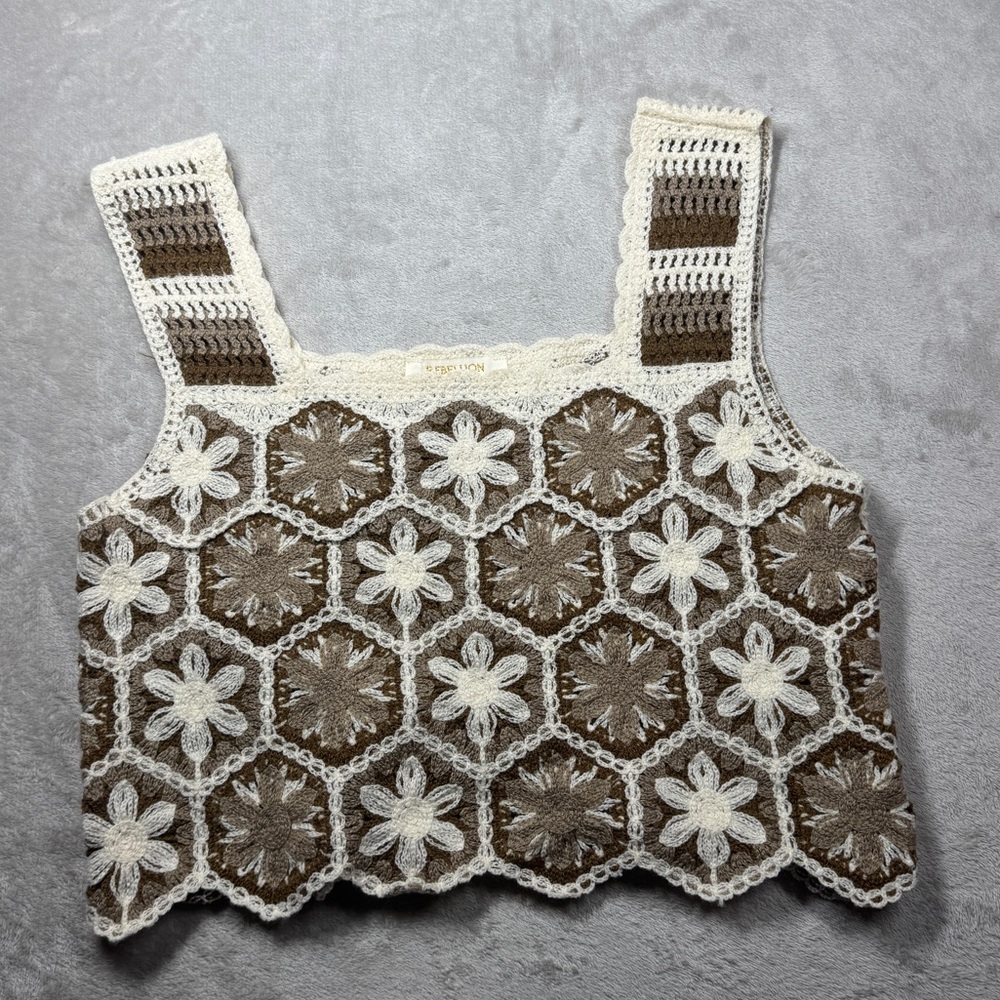 Rebellion Brown and Cream Crochet Crop Top